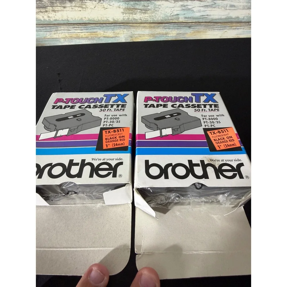 Brother P-Touch TX Tape 1in Black on Fluorescent Orange Red New TX-B511 2pk